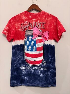 SIMPLY SOUTHERN Live Simply Free Pineapple Patriotic Cotton T-Shirt Size S  NWOT